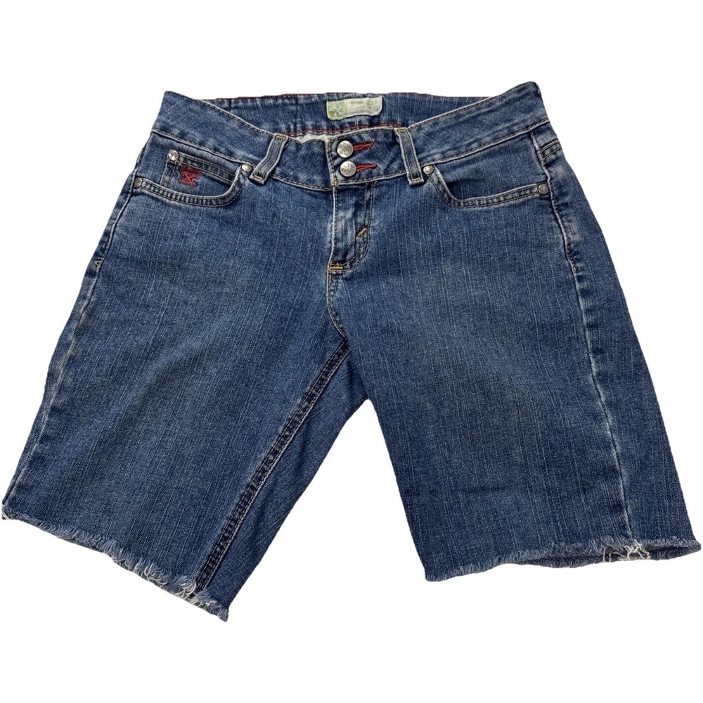 Wrangler Twenty X Denim Bermuda‎ Shorts Women 3/4 Blue Raw Hem Stretch Cotton